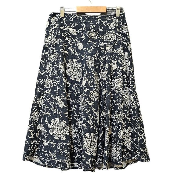 Gap Maxi Skirt Womens Size 0‎ 100% Linen Black White Floral Flare Flowy Side Zip - Picture 1 of 16